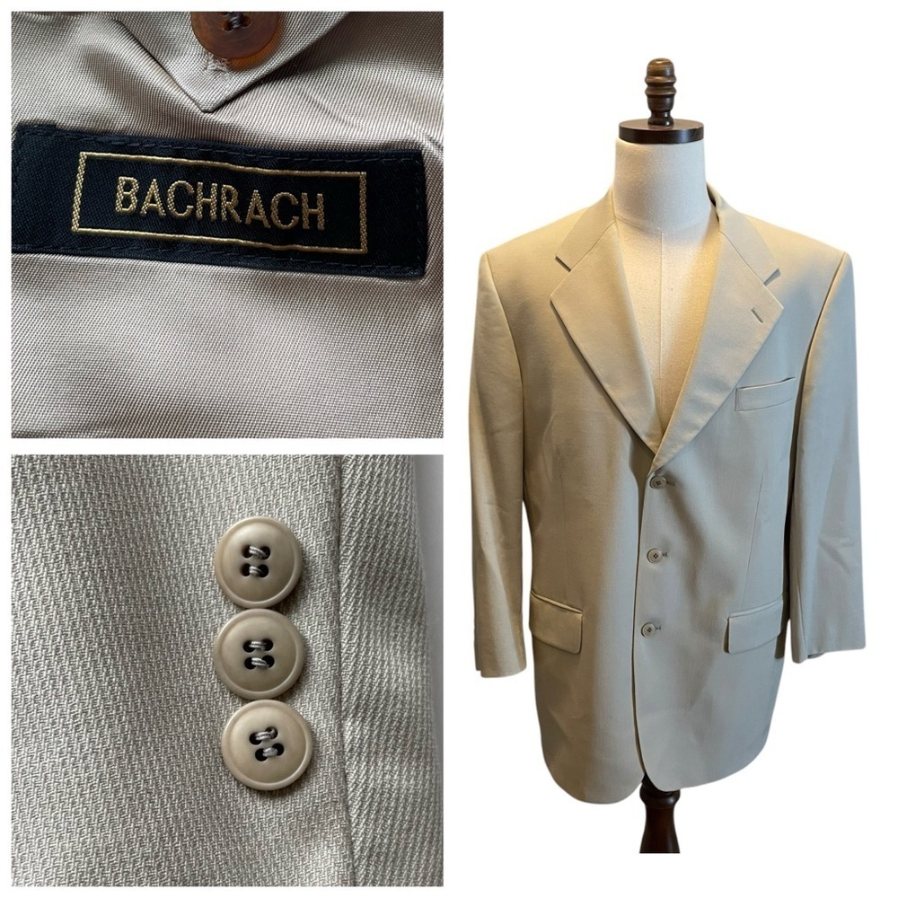 Bachrach Suit Wool Blazer Jacket Sport Coat Gray Beige Size 42R office